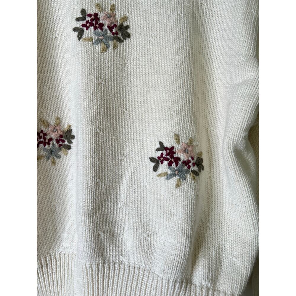 Vintage Liz Claiborne Floral Embroidered Mock Neck Sweater Sz Small Cottagecore - Picture 2 of 6